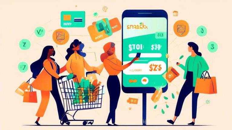Create an illustration that visually represents the concept of mastering credit card rewards, featuring a diverse group of shoppers joyfully using credit c