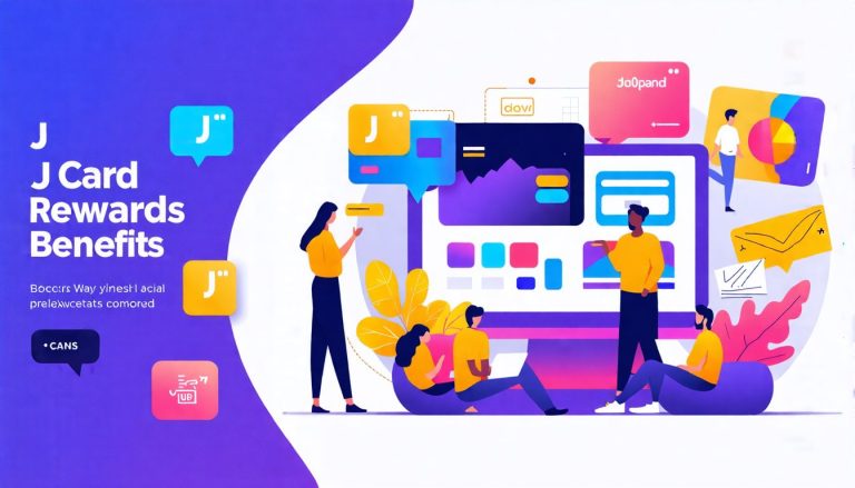 Create an illustration that visually represents the concept of J Card rewards and benefits discussion. Include elements like a variety of J Cards with diff