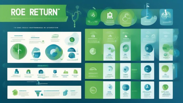 An informative infographic illustrating the concept of ROE (Return on Equity) as a key performance indicator for businesses. The design should include visu