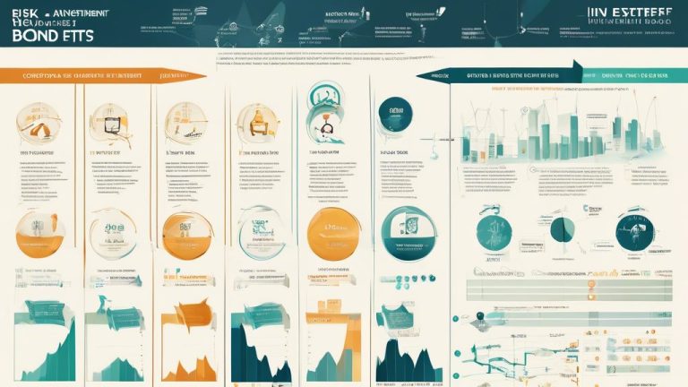An informative and visually appealing infographic that illustrates the risk analysis and investment guide for corporate bond ETFs. Include elements like gr