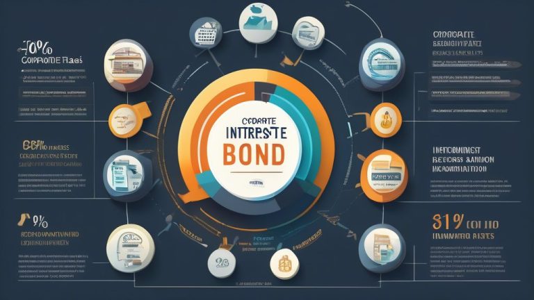 An infographic illustrating the various factors influencing corporate bond interest rates, featuring elements like economic indicators, inflation rates, cr