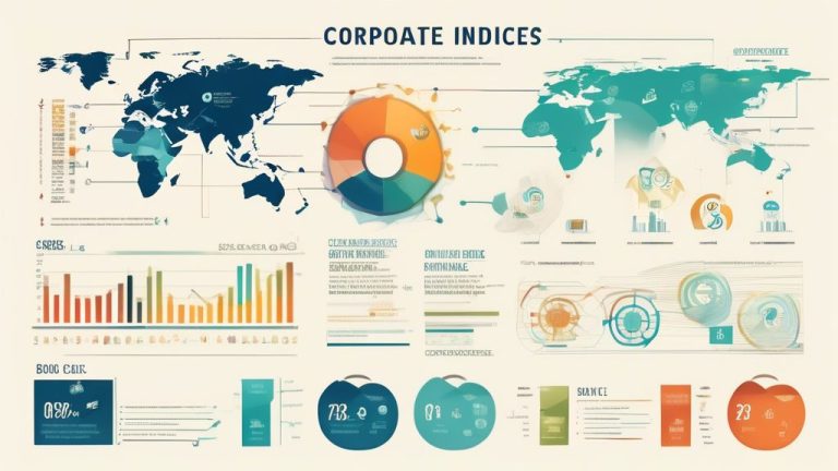 Create an informative and visually engaging infographic that illustrates the concept of corporate bond indices. Include elements such as graphs showing per