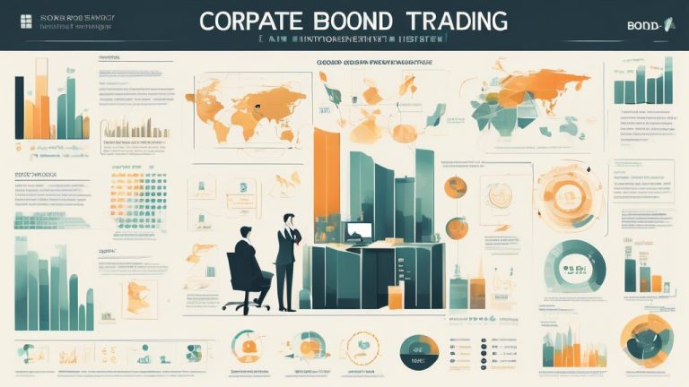 An illustrative infographic that visually explains the basics of corporate bond trading and investment strategies. Include elements like graphs of bond per
