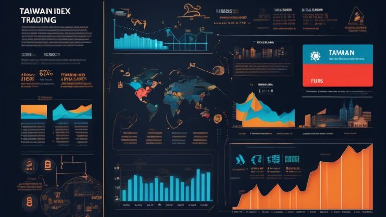 An informative and visually engaging infographic showcasing the concept of Taiwan index futures trading, highlighting the price per contract and detailed a