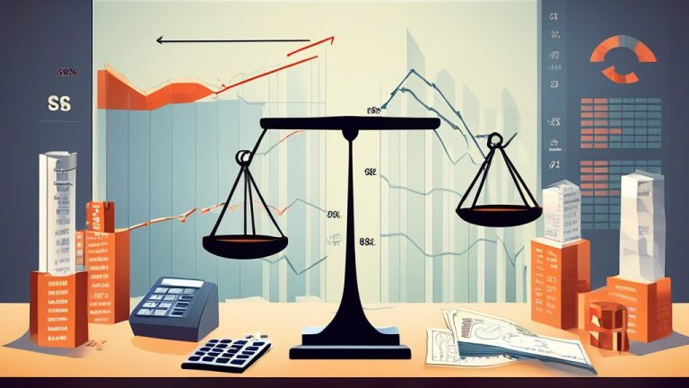 An informative illustration showcasing the concept of unrealized gains and losses in finance, featuring a balance scale with 'gains' on one side and 'losse