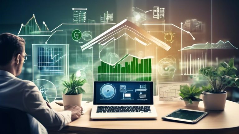 Create an image that visually represents the concept of a financial management mortgage as a smart investment option. Include elements like a modern home w