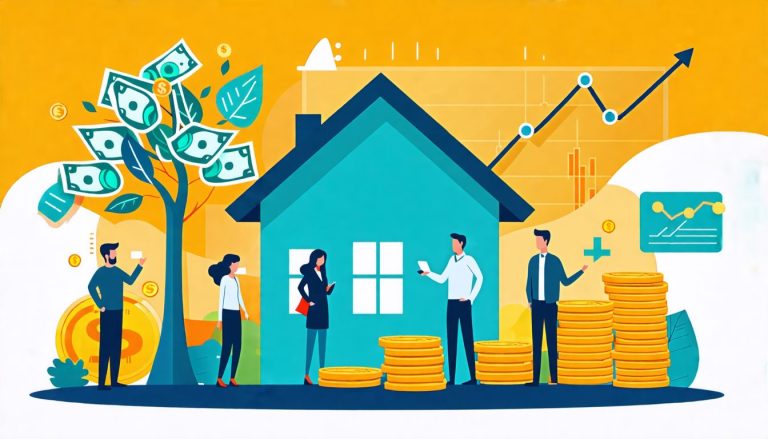 Create an image that illustrates the concept of a financially intelligent mortgage or investment-oriented home loan. Depict a modern home with elements sym