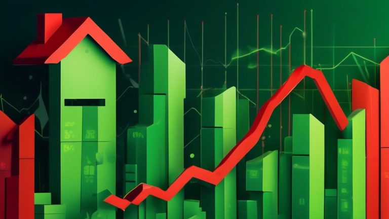 Create an image that visually represents the current analysis and trends of mortgage interest rates. Include elements like a rising and falling graph, a ho