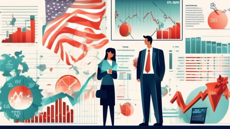 Create an image illustrating the reasons and impacts of the U.S. stock market closing, featuring visuals such as a stock market chart with a downward trend