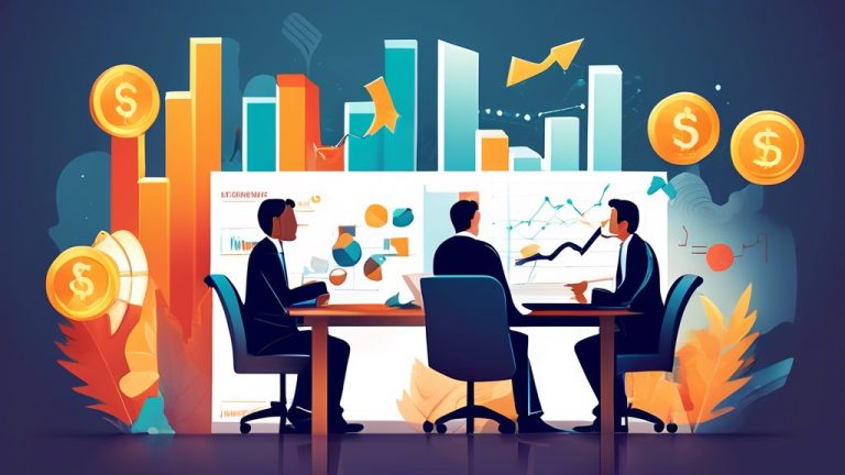 Create an illustration that visually represents the basic concepts of equity and management strategies in finance. Include elements such as graphs showing