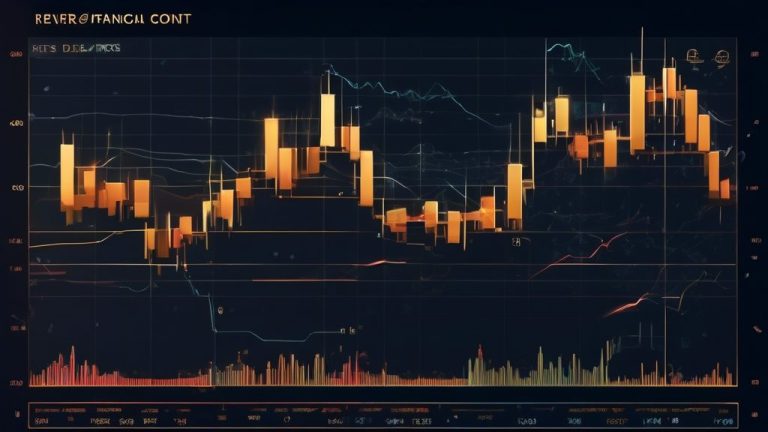 Create an image that visually represents the concept of reverse contango (逆價差) in financial markets. Include elements such as fluctuating stock charts, con