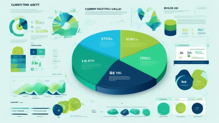 Create an informative infographic that visually explains the concept of the quick ratio in finance. Include elements such as a pie chart demonstrating the